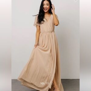 Baltic Born Bridesmaid Dress Tan V Neck Maxi Dress With Slit Worn Once Size XL